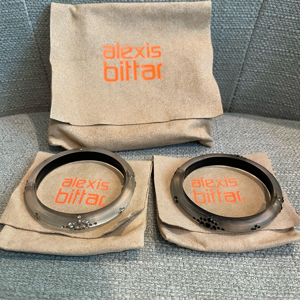 Alexis Bittar Lucite Hinge Bracelets with Crystal Accents - Set of 2 - Like New